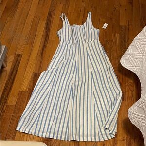 Old Navy Blue and White Striped Midi Dress